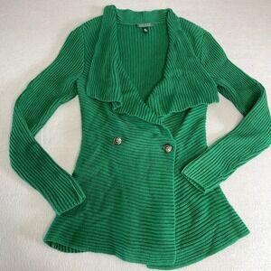 Lauren Ralph Lauren Green Cable‎ Knit Cardigan Shawl Collar Preppy